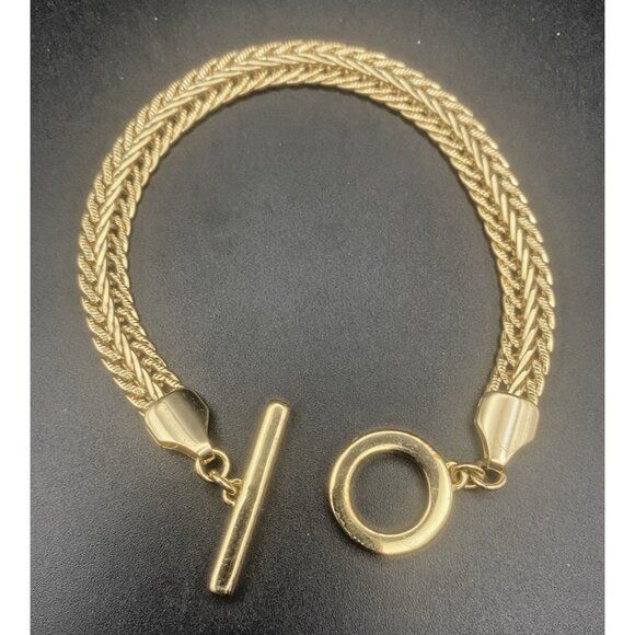 Anne Klein Bracelet Fancy Herringbone Signed Size 7.5" Toggle Yellow Gold Plated - Picture 1 of 7